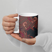 Indonesian Parang Batik Ceramic Mug Red Floral Pattern