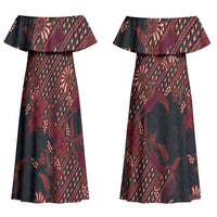 Indonesian Parang Batik Couples Matching Off Shoulder Maxi Dress and Long Sleeve Button Shirt Red Floral Pattern
