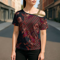 Indonesian Parang Batik Cross Shoulder Shirt Red Floral Pattern