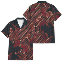 Indonesian Parang Batik Family Matching Long Sleeve Bodycon Dress and Hawaiian Shirt Red Floral Pattern