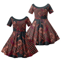 Indonesian Parang Batik Family Matching Long Sleeve Bodycon Dress and Hawaiian Shirt Red Floral Pattern