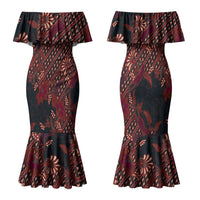 Indonesian Parang Batik Family Matching Mermaid Dress and Hawaiian Shirt Red Floral Pattern