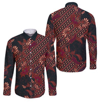 Indonesian Parang Batik Family Matching Off The Shoulder Long Sleeve Dress and Hawaiian Shirt Red Floral Pattern