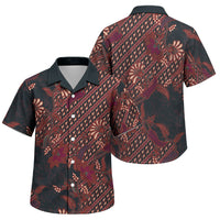 Indonesian Parang Batik Family Matching Off The Shoulder Long Sleeve Dress and Hawaiian Shirt Red Floral Pattern