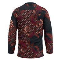 Indonesian Parang Batik Hockey Jersey Red Floral Pattern