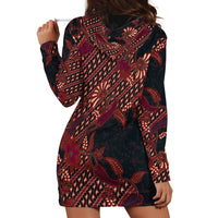 Indonesian Parang Batik Hoodie Dress Red Floral Pattern