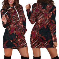 Indonesian Parang Batik Hoodie Dress Red Floral Pattern