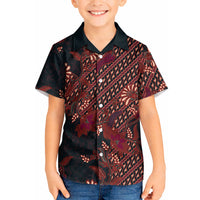 Indonesian Parang Batik Kid Hawaiian Shirt Red Floral Pattern