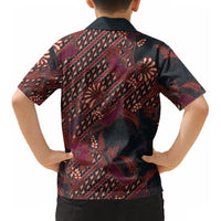 Indonesian Parang Batik Kid Hawaiian Shirt Red Floral Pattern