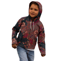 Indonesian Parang Batik Kid Hoodie Red Floral Pattern