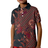 Indonesian Parang Batik Kid Polo Shirt Red Floral Pattern