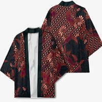 Indonesian Parang Batik Kimono Red Floral Pattern