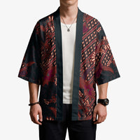 Indonesian Parang Batik Kimono Red Floral Pattern