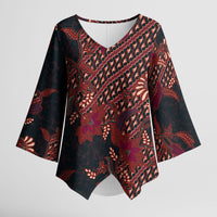 Indonesian Parang Batik Kimono Sleeve Blouse Red Floral Pattern