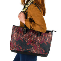 Indonesian Parang Batik Leather Tote Bag Red Floral Pattern