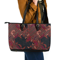 Indonesian Parang Batik Leather Tote Bag Red Floral Pattern