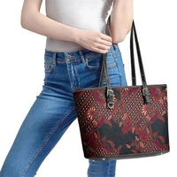 Indonesian Parang Batik Leather Tote Bag Red Floral Pattern