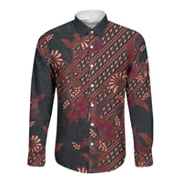 Indonesian Parang Batik Long Sleeve Button Shirt Red Floral Pattern