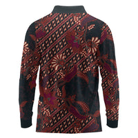 Indonesian Parang Batik Long Sleeve Polo Shirt Red Floral Pattern