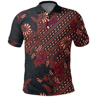 Indonesian Parang Batik Polo Shirt Red Floral Pattern