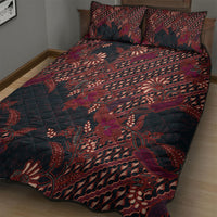 Indonesian Parang Batik Quilt Bed Set Red Floral Pattern
