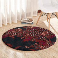 Indonesian Parang Batik Round Carpet Red Floral Pattern