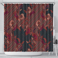 Indonesian Parang Batik Shower Curtain Red Floral Pattern