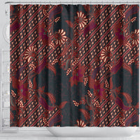 Indonesian Parang Batik Shower Curtain Red Floral Pattern