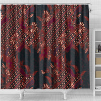Indonesian Parang Batik Shower Curtain Red Floral Pattern