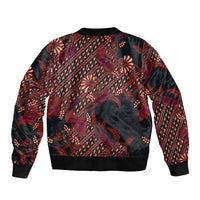 Indonesian Parang Batik Sleeve Zip Bomber Jacket Red Floral Pattern