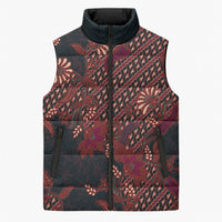 Indonesian Parang Batik Sleeveless Puffer Jacket Red Floral Pattern
