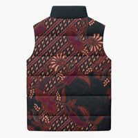 Indonesian Parang Batik Sleeveless Puffer Jacket Red Floral Pattern