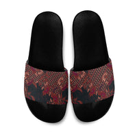 Indonesian Parang Batik Slide Sandals Red Floral Pattern