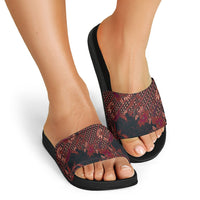Indonesian Parang Batik Slide Sandals Red Floral Pattern