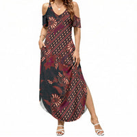 Indonesian Parang Batik Summer Maxi Dress Red Floral Pattern
