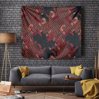 Indonesian Parang Batik Tapestry Red Floral Pattern