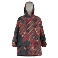 Indonesian Parang Batik Wearable Blanket Hoodie Red Floral Pattern