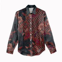 Indonesian Parang Batik Women Casual Shirt Red Floral Pattern