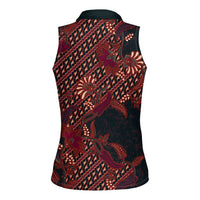 Indonesian Parang Batik Women Sleeveless Polo Shirt Red Floral Pattern