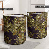 Indonesian Parang Batik Laundry Basket Yellow Floral Pattern
