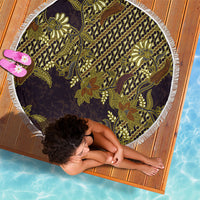 Indonesian Parang Batik Beach Blanket Yellow Floral Pattern