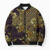 Indonesian Parang Batik Bomber Puffer Jacket Yellow Floral Pattern