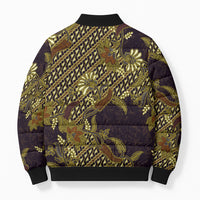 Indonesian Parang Batik Bomber Puffer Jacket Yellow Floral Pattern