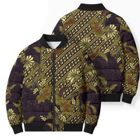 Indonesian Parang Batik Bomber Puffer Jacket Yellow Floral Pattern