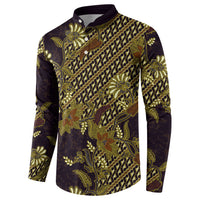 Indonesian Parang Batik Button Sweatshirt Yellow Floral Pattern