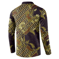 Indonesian Parang Batik Button Sweatshirt Yellow Floral Pattern