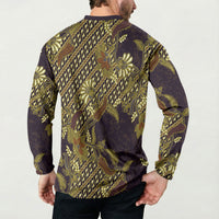 Indonesian Parang Batik Button Sweatshirt Yellow Floral Pattern