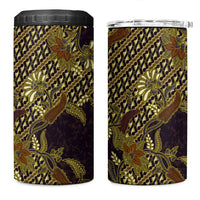 Indonesian Parang Batik 4 in 1 Can Cooler Tumbler Yellow Floral Pattern