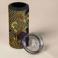 Indonesian Parang Batik 4 in 1 Can Cooler Tumbler Yellow Floral Pattern