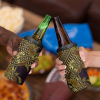 Indonesian Parang Batik 4 in 1 Can Cooler Tumbler Yellow Floral Pattern